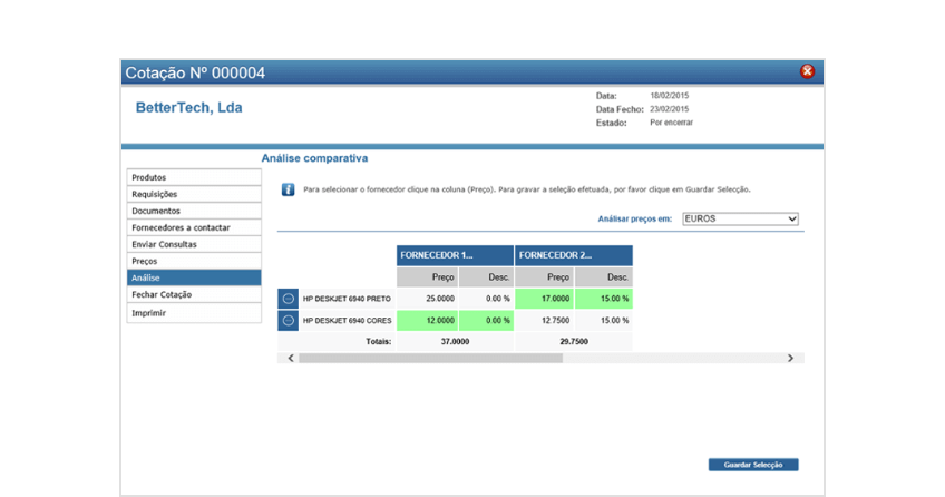 E-Sourcing gestão de compras